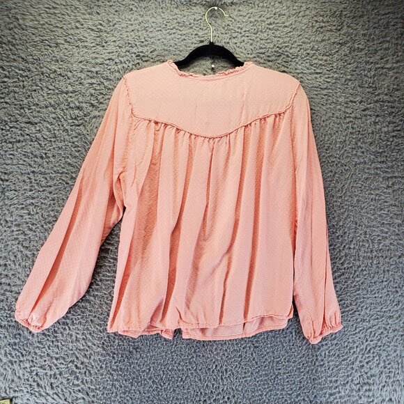 Lauren Conrad Top Womens Large Pink Textured Long Sleeve Blouse - Picture 5 of 6
